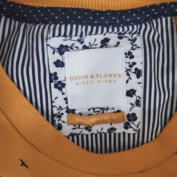 Denim & Flower Ricky Singh Gold Striped Crewneck Sweatshirt- New Without Tags - Picture 6 of 9